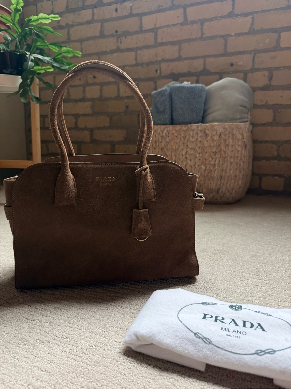 Prada Brown Suede Top-Handle Satchel| Dust Bag Included ✨ - Picture 8 of 11